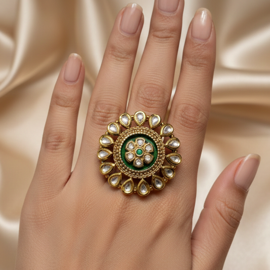 Royal Kundan Blossom Ring
