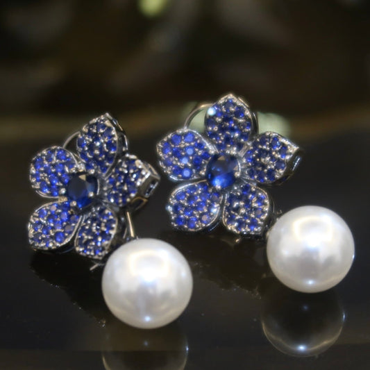 Sapphire Blossom Pearl Earrings