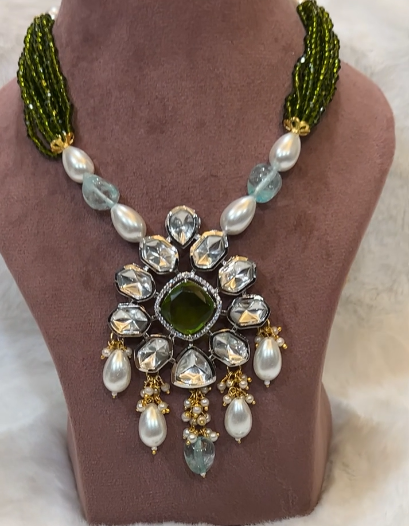 Emerald Majesty Kundan Pearl Necklace Set