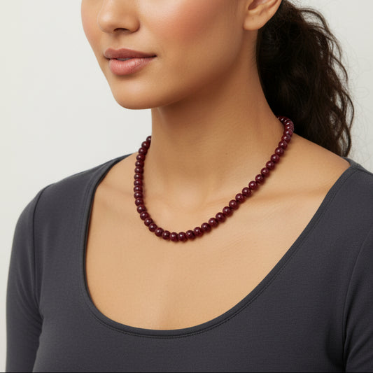 Classic Maroon Garnet & Ruby Beaded Single-Strand Necklace