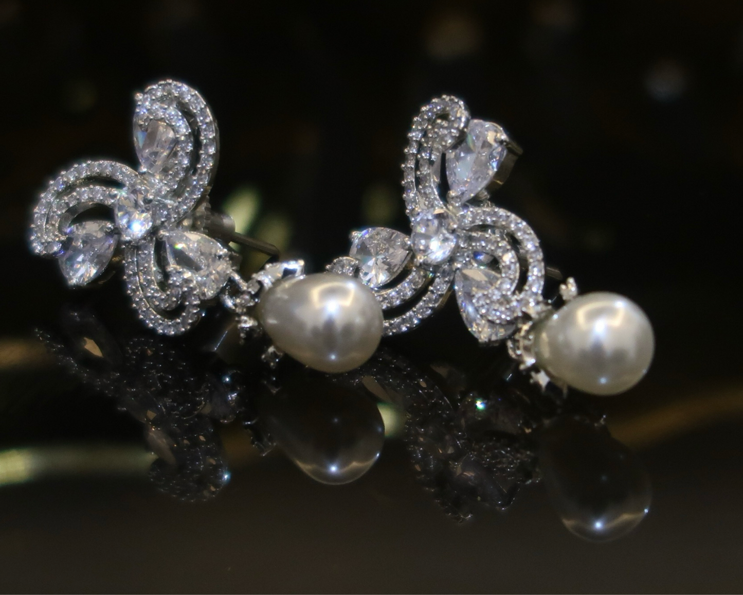 Crystal Bloom Pearl Drop Earrings