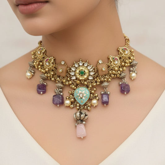 Navratna German silver choker