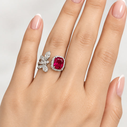 Ruby Dual-Stone CZ Ring |  WG  | Rhodium Plating