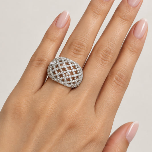 American Diamond Net Shape RING  I WG  | Rhodium Plating