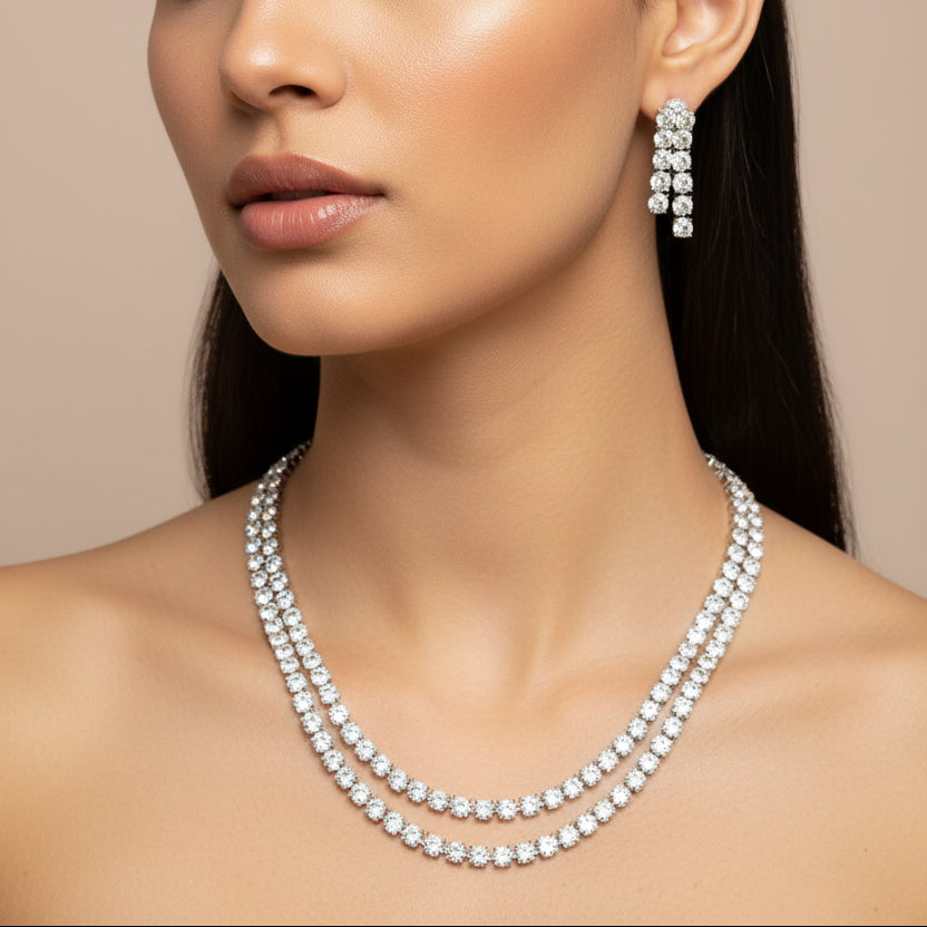 Radiant Cubic Zirconia Layered Tennis Necklace Set