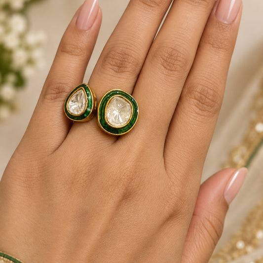 Pear cut Kundan Ring