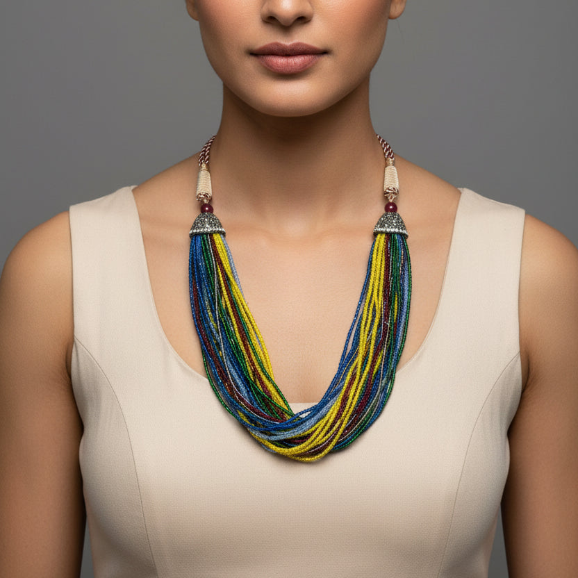 Bohemian Multi-Strand Beaded Waterfall Necklace