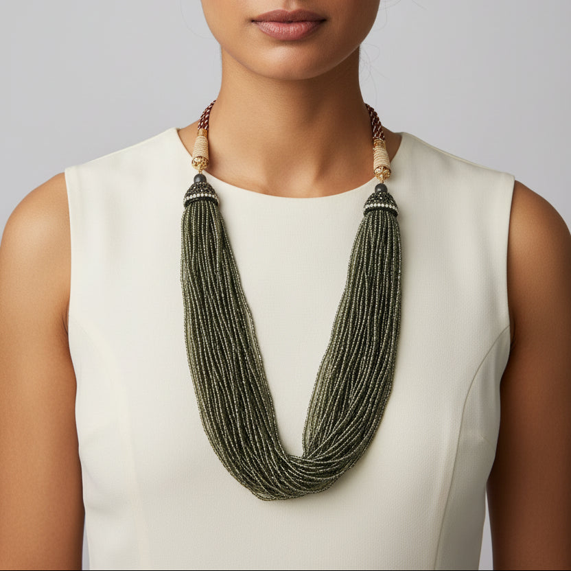 Charcoal Waterfall Beaded Statement Necklace