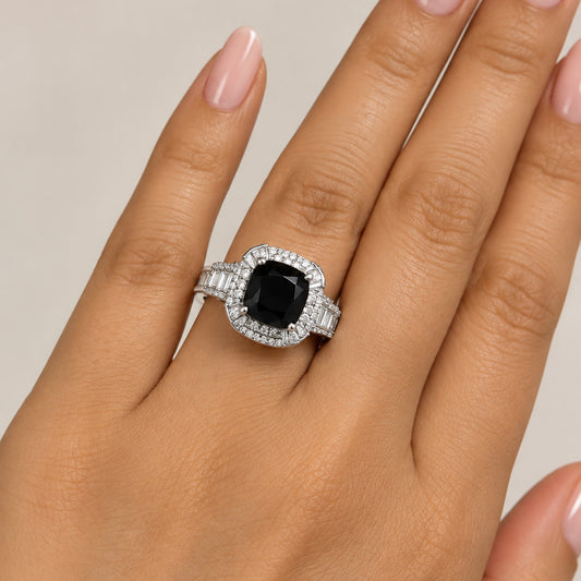 Blue Square American Diamond RING | WG  | Rhodium Plating