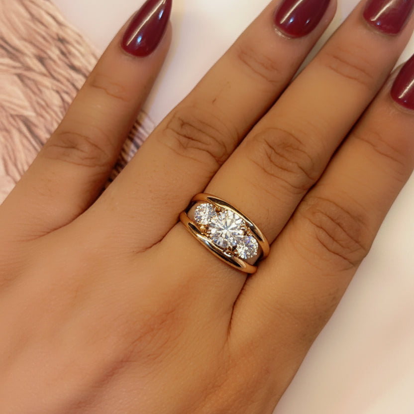 Three solitaire diamond Gold Ring