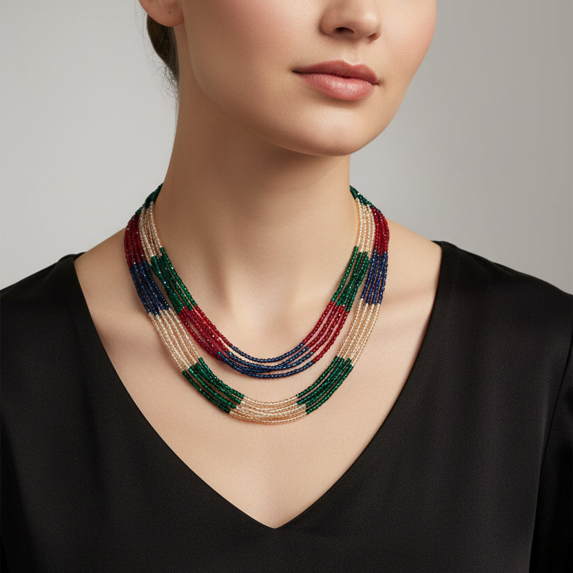 This multi-strand layered bead necklace