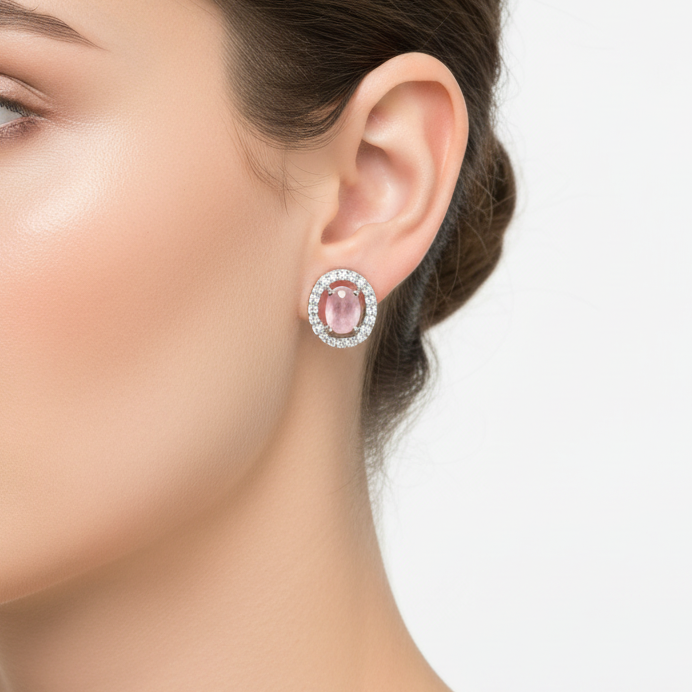 Oval Halo Stud Earrings
