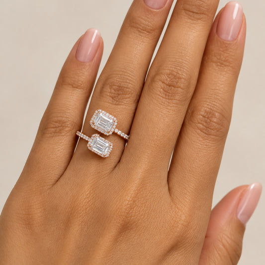 Dual-Stone CZ Ring  I WG  | Rhodium Plating  | Platinum Plating