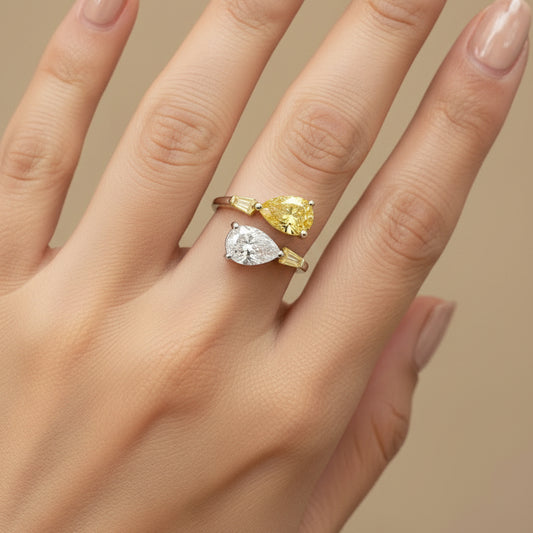 Pear-Cut Solitaire CZ Rings | 18K Gold Plating I WG