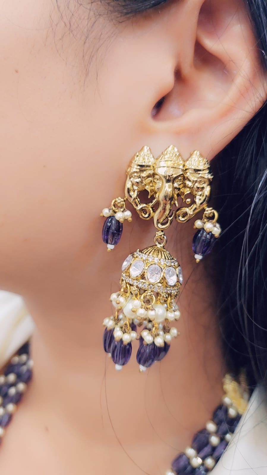 Royal Amethyst Kundan Ganesh ji  Necklace Set