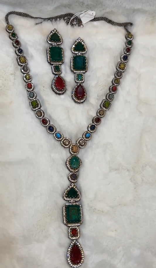 Multicolour designer Gemstone Long set