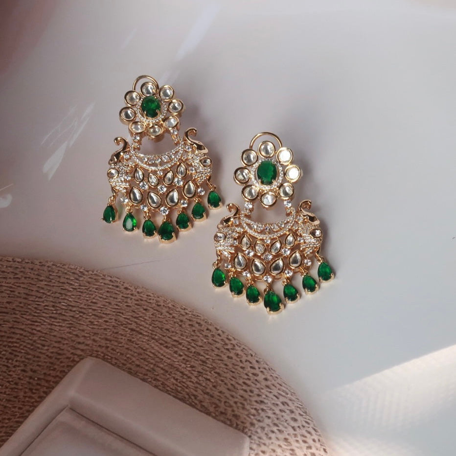 Emerald Aura Kundan Chandbali