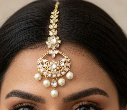 Kundan Pearl Drop Maang Tikka