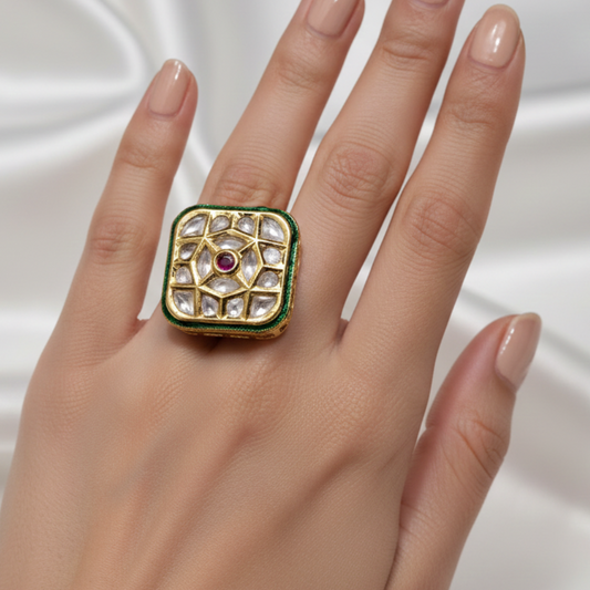Regal Kundan Square Ring