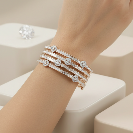 Luxury AD Multi-Line Bangles – Gold Finish - 4 BANGLES