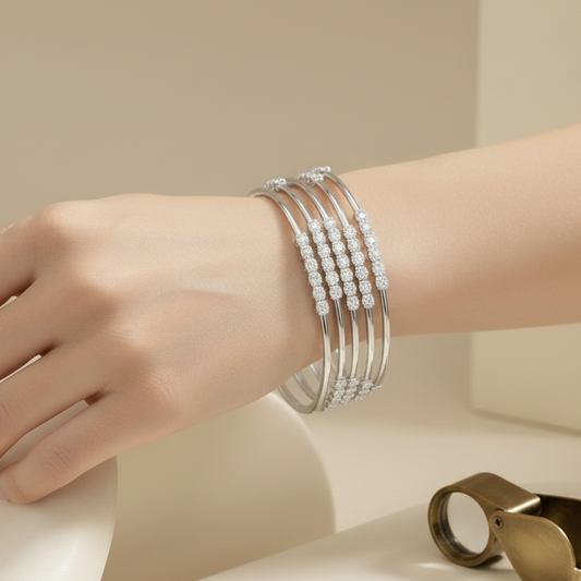 Minimalist AD Bangles - 4 BANGLES I Silver Finish