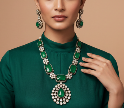 Emerald Moissanite Necklace with Doublet