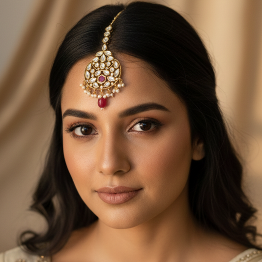 Royal Ruby Pearl Maang Tikka