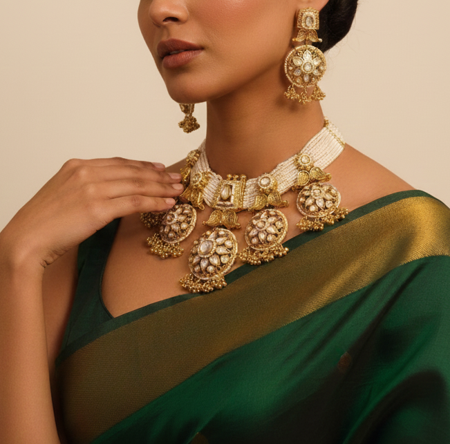 Regal Pearl Kundan Choker Set