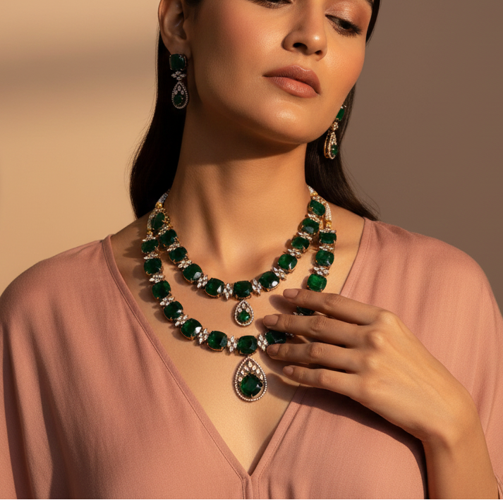Emerald Double Layered Necklace