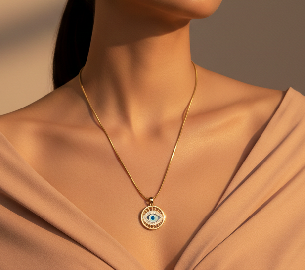 Golden Evil Eye Pendant Necklace