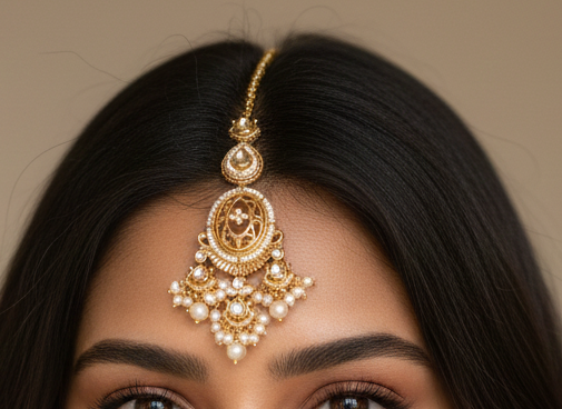 Royal Kundan Pearl Cascade Maang Tikka
