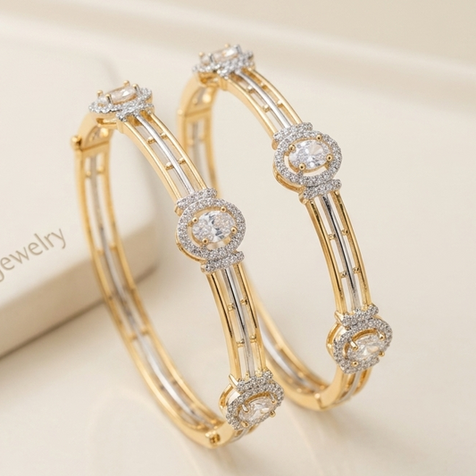 Oval Halo AD Bangles Set – Dual tone Gold Finish