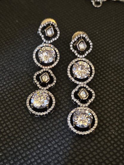 Round Silver Plated American Diamond Necklace Set