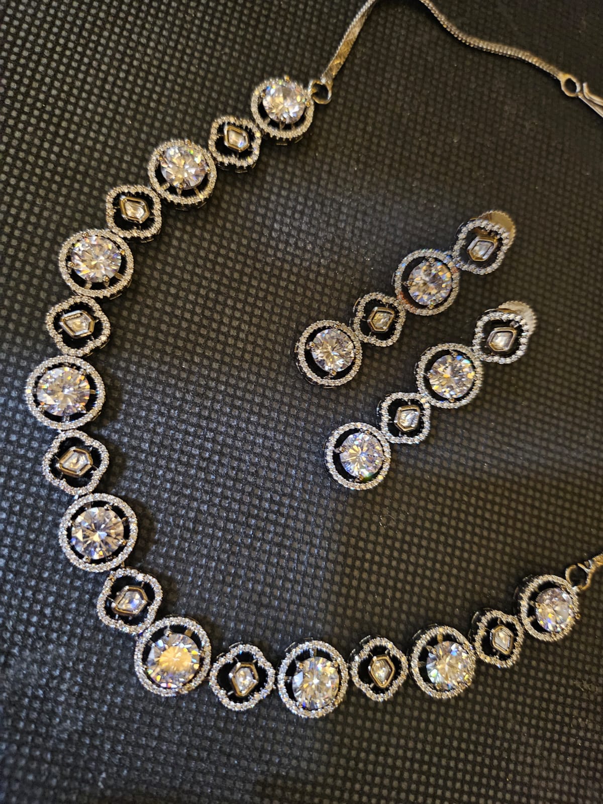 Round Silver Plated American Diamond Necklace Set