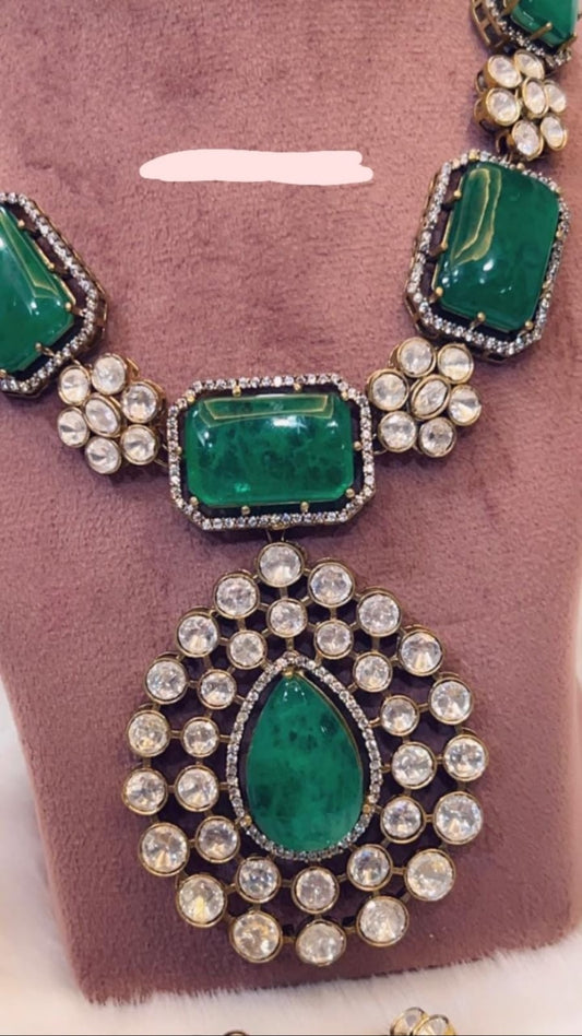 Emerald Moissanite Necklace with Doublet