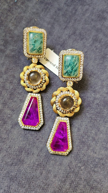 Statement Multi-Gemstone Drop Earrings