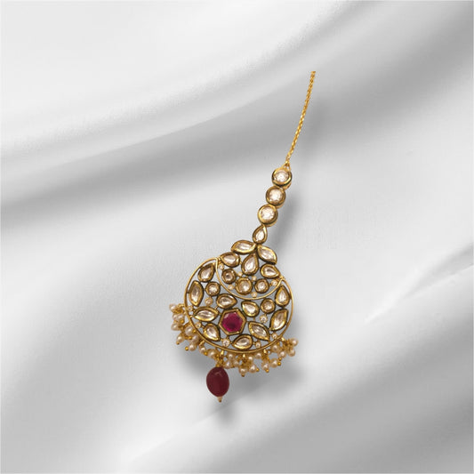 Royal Ruby Pearl Maang Tikka