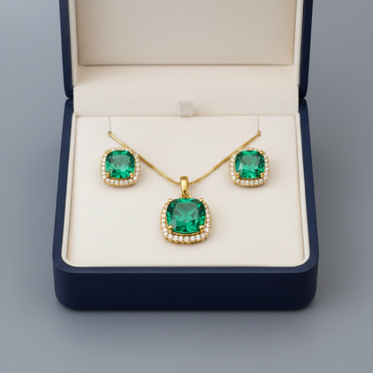 Emerald Green Diamond Pendant Set | With Chain