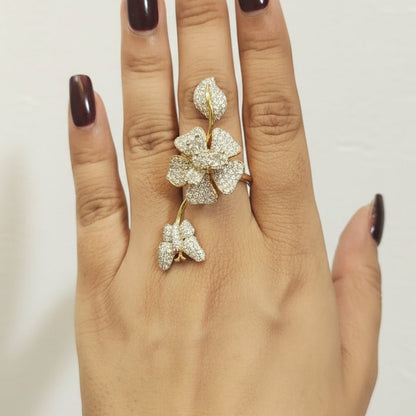 Floral Butterfly Adjustable Ring | American Diamond Statement Ring for Women