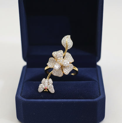 Floral Butterfly Adjustable Ring | American Diamond Statement Ring for Women
