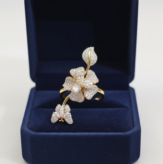 Floral Butterfly Adjustable Ring | American Diamond Statement Ring for Women