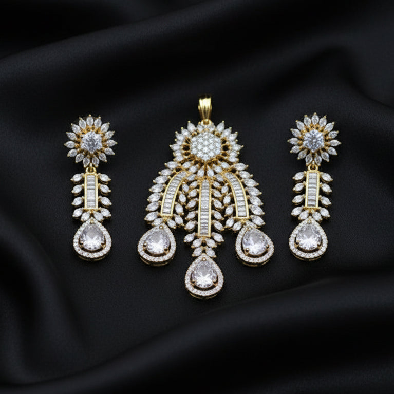 American Diamond Dewdrop Pendant Set  | Without Chain