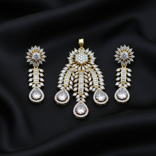 American Diamond Dewdrop Pendant Set  | Without Chain