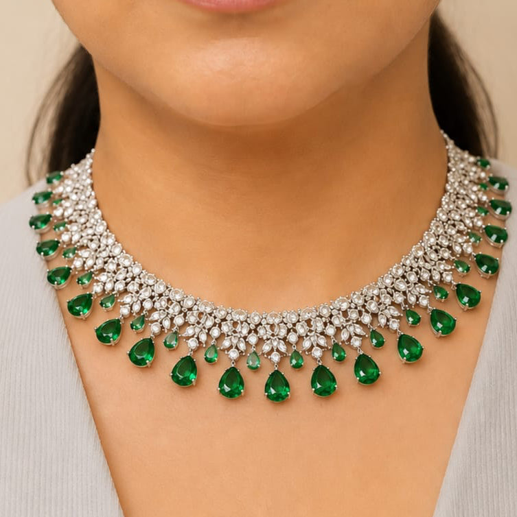 American Diamond statement necklace(White , Emerald, Violet , Blue colour available)