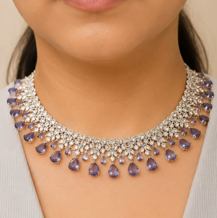 American Diamond statement necklace(White , Emerald, Violet , Blue colour available)