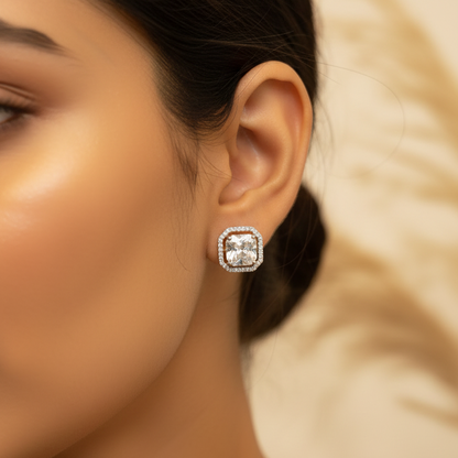 Solitaire square Stud Earrings  | Screw Back