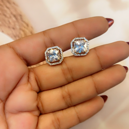Solitaire square Stud Earrings  | Screw Back