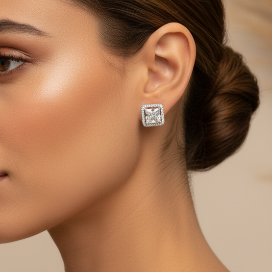 Solitaire square Stud Earrings  | Screw Back