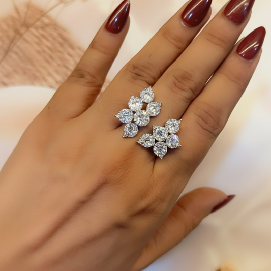 American Diamond Flower Shape RING | 18K Gold Plating I WG