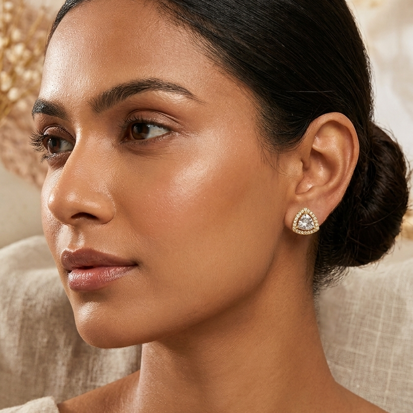 Solitaire triangle Stud Earrings  | Screw Back